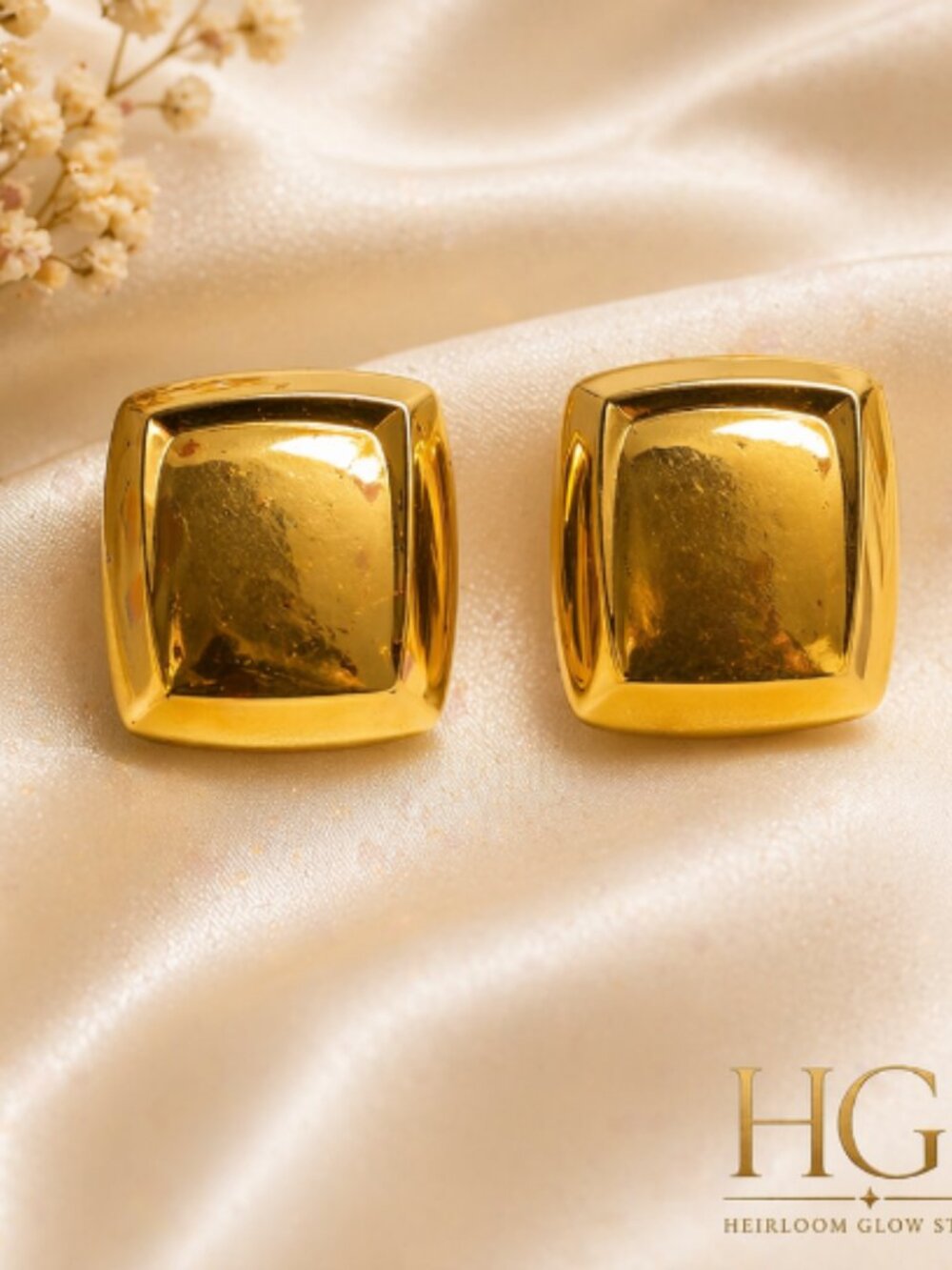 Signed Nina Ricci Gold Tone Clip-On Earrings | Vintage Designer Statement Earrin